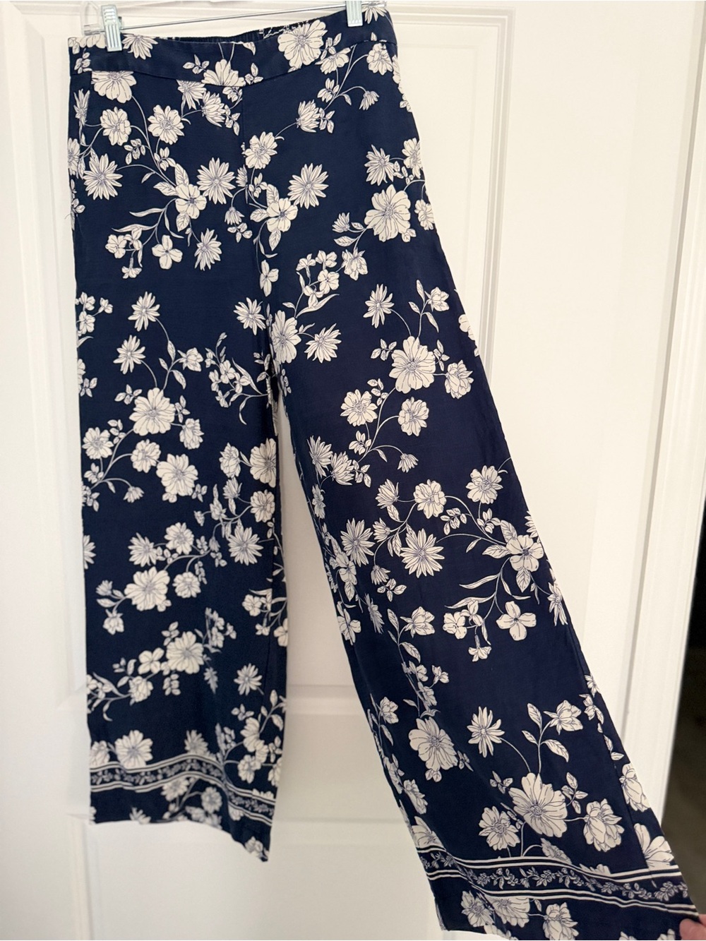 LOFT Navy Blue Floral Wide-Leg Pants - Picture 2 of 10
